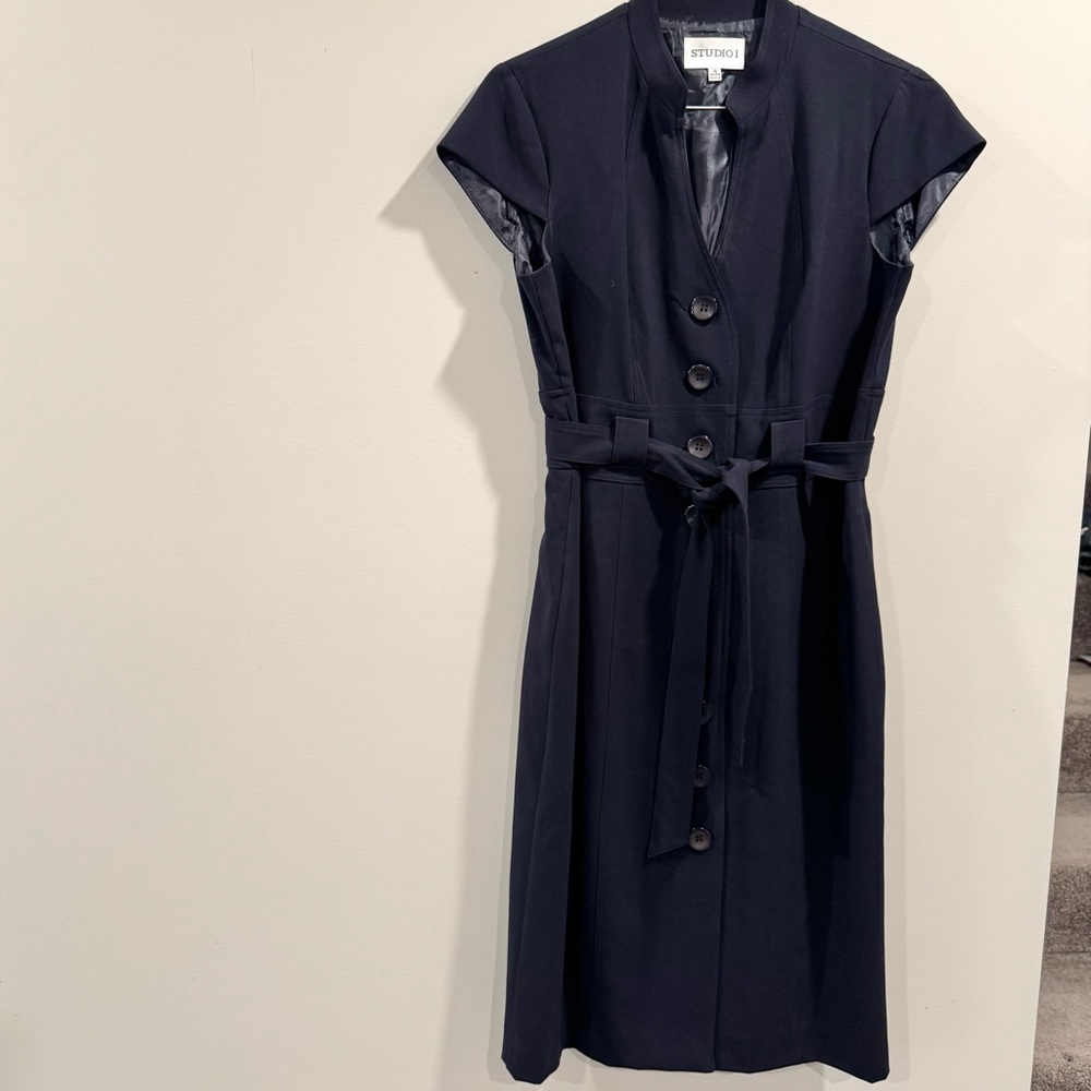 Studio Navy Midi Dress with Button Detail